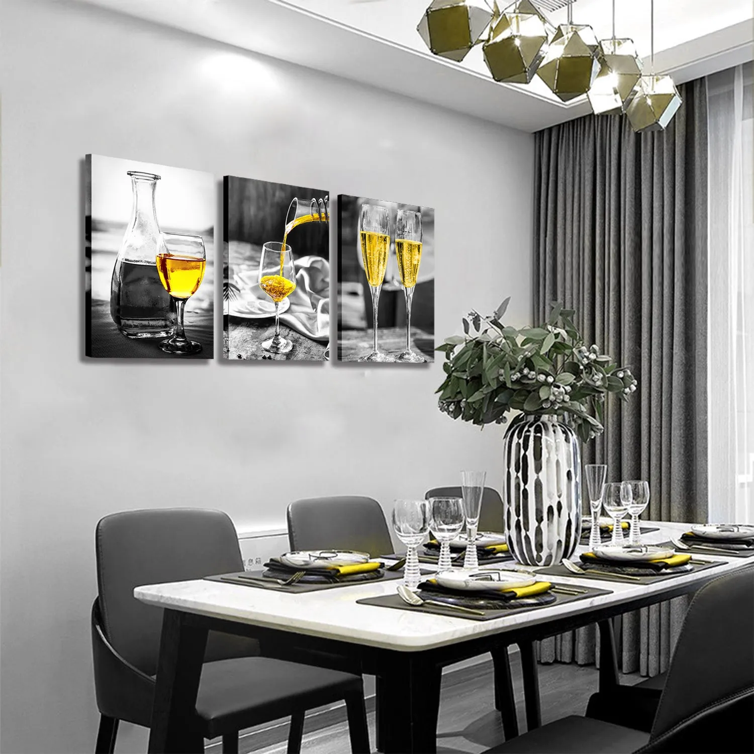 Kitchen Wall Art Gold Wine Glasses Canvas