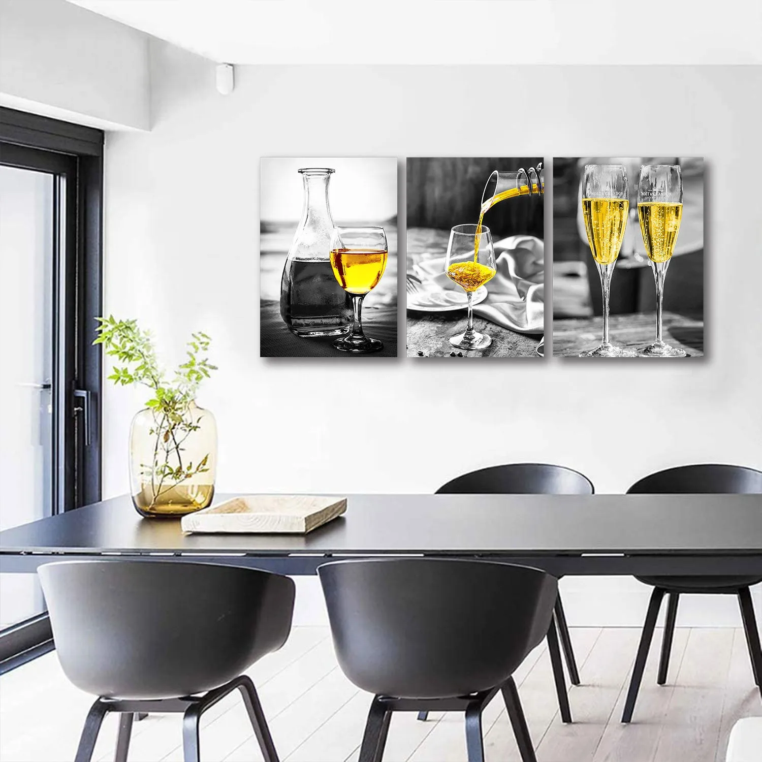 Kitchen Wall Art Gold Wine Glasses Canvas