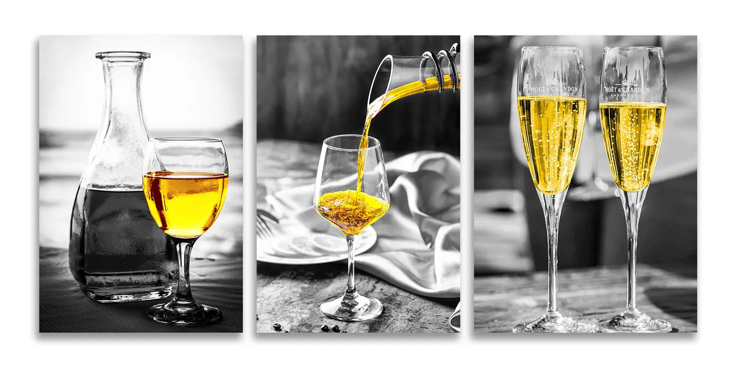 Kitchen Wall Art Gold Wine Glasses Canvas