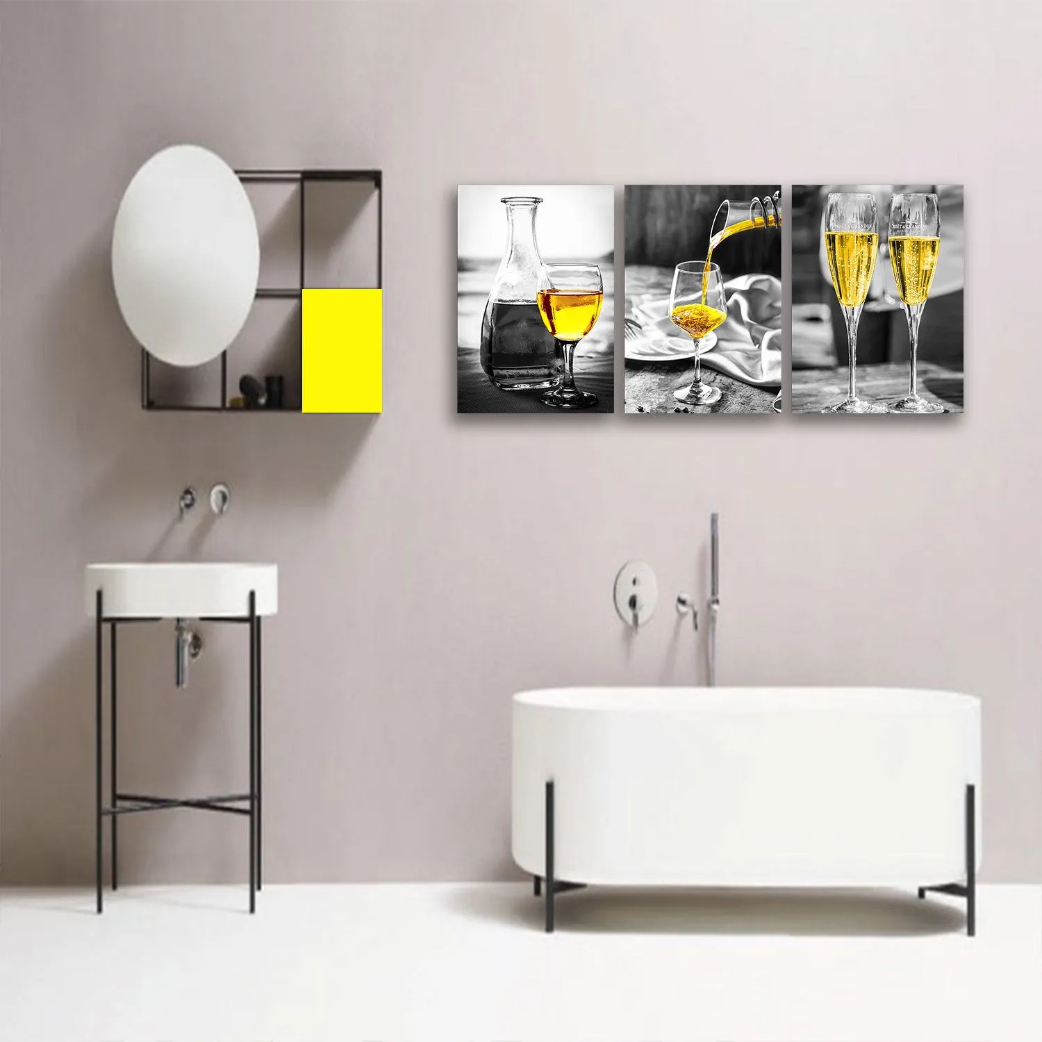 Kitchen Wall Art Gold Wine Glasses Canvas