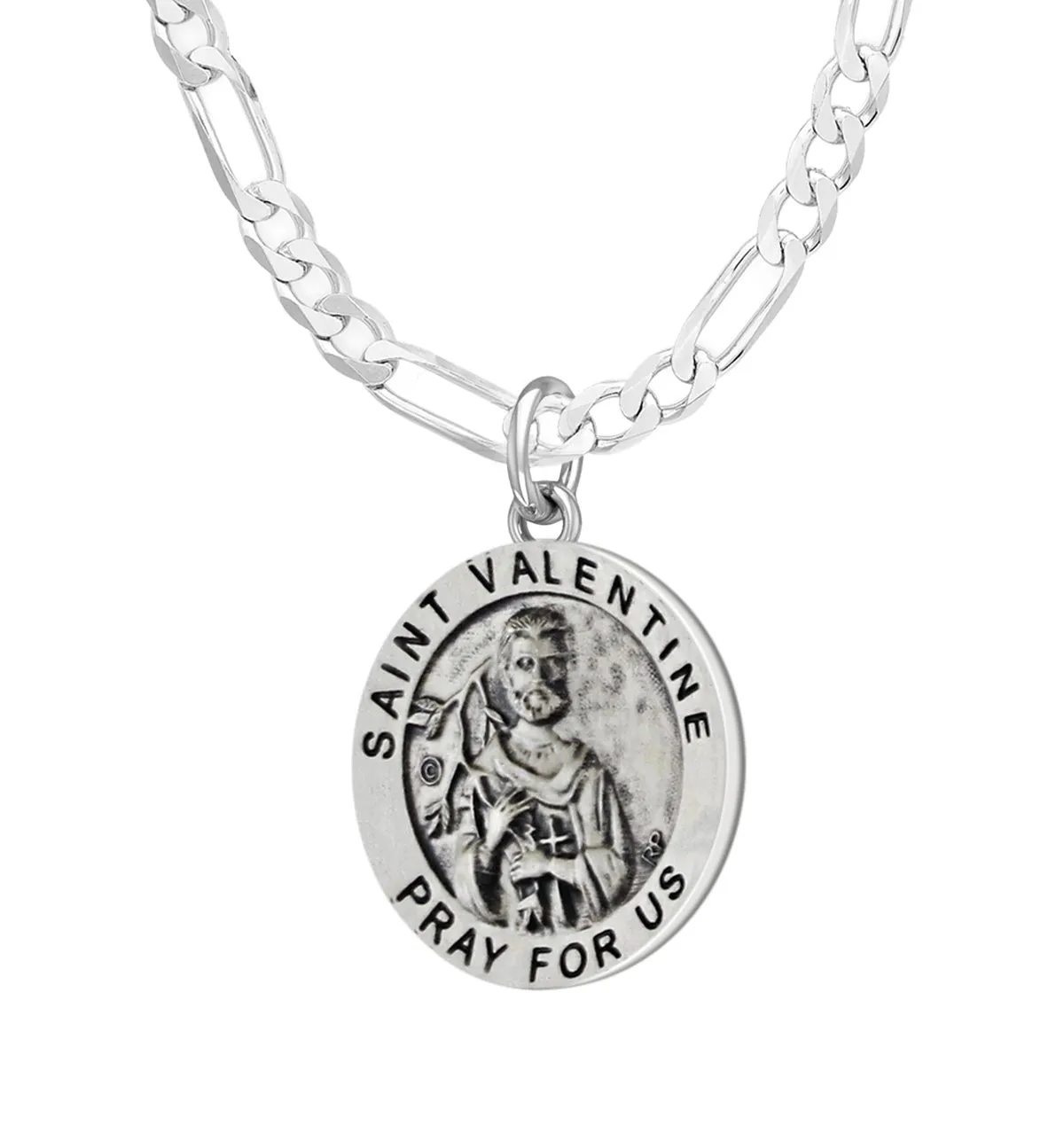 Ladies 925 Sterling Silver 18.5mm Antiqued Saint Valentine Medal Pendant Necklace