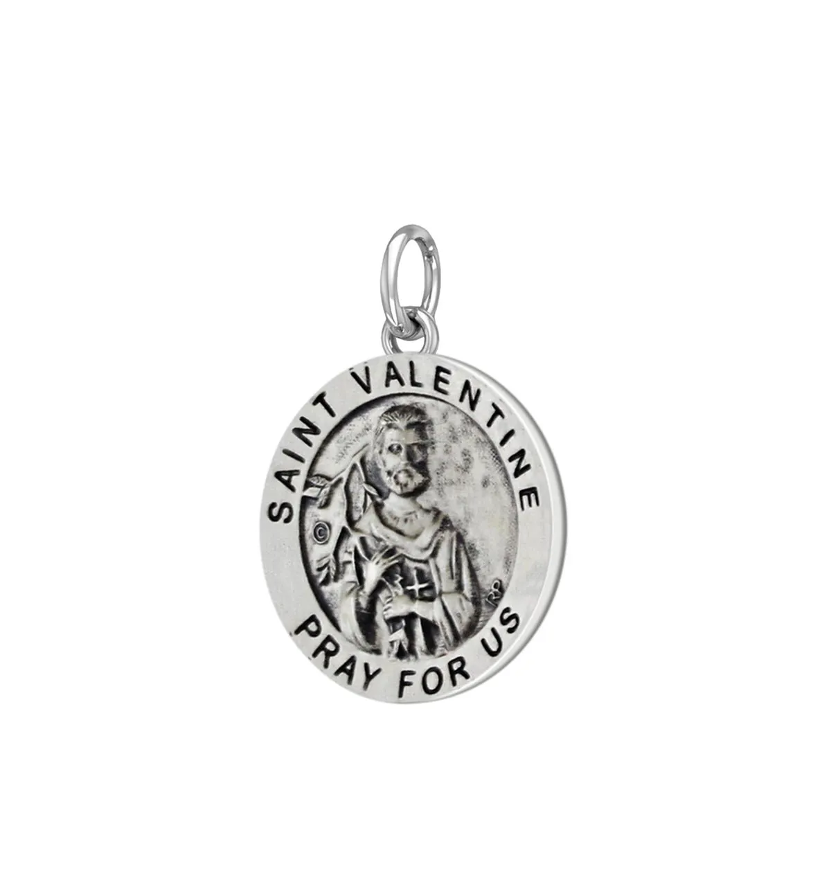 Ladies 925 Sterling Silver 18.5mm Antiqued Saint Valentine Medal Pendant Necklace