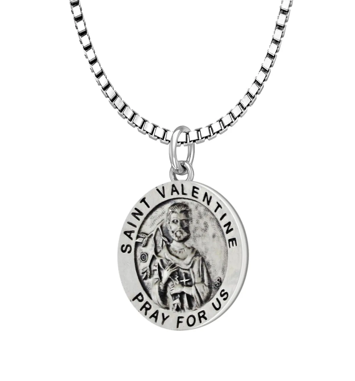Ladies 925 Sterling Silver 18.5mm Antiqued Saint Valentine Medal Pendant Necklace
