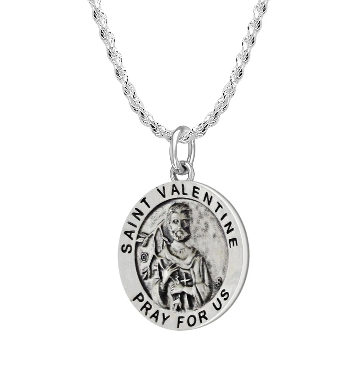 Ladies 925 Sterling Silver 18.5mm Antiqued Saint Valentine Medal Pendant Necklace