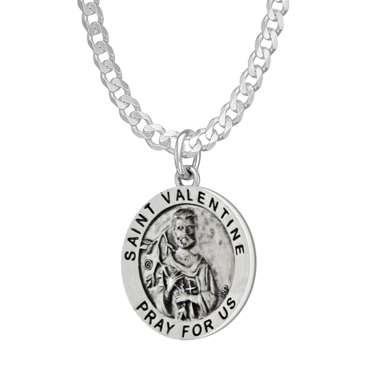 Ladies 925 Sterling Silver 18.5mm Antiqued Saint Valentine Medal Pendant Necklace