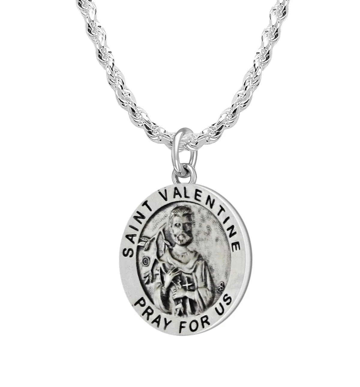 Ladies 925 Sterling Silver 18.5mm Antiqued Saint Valentine Medal Pendant Necklace