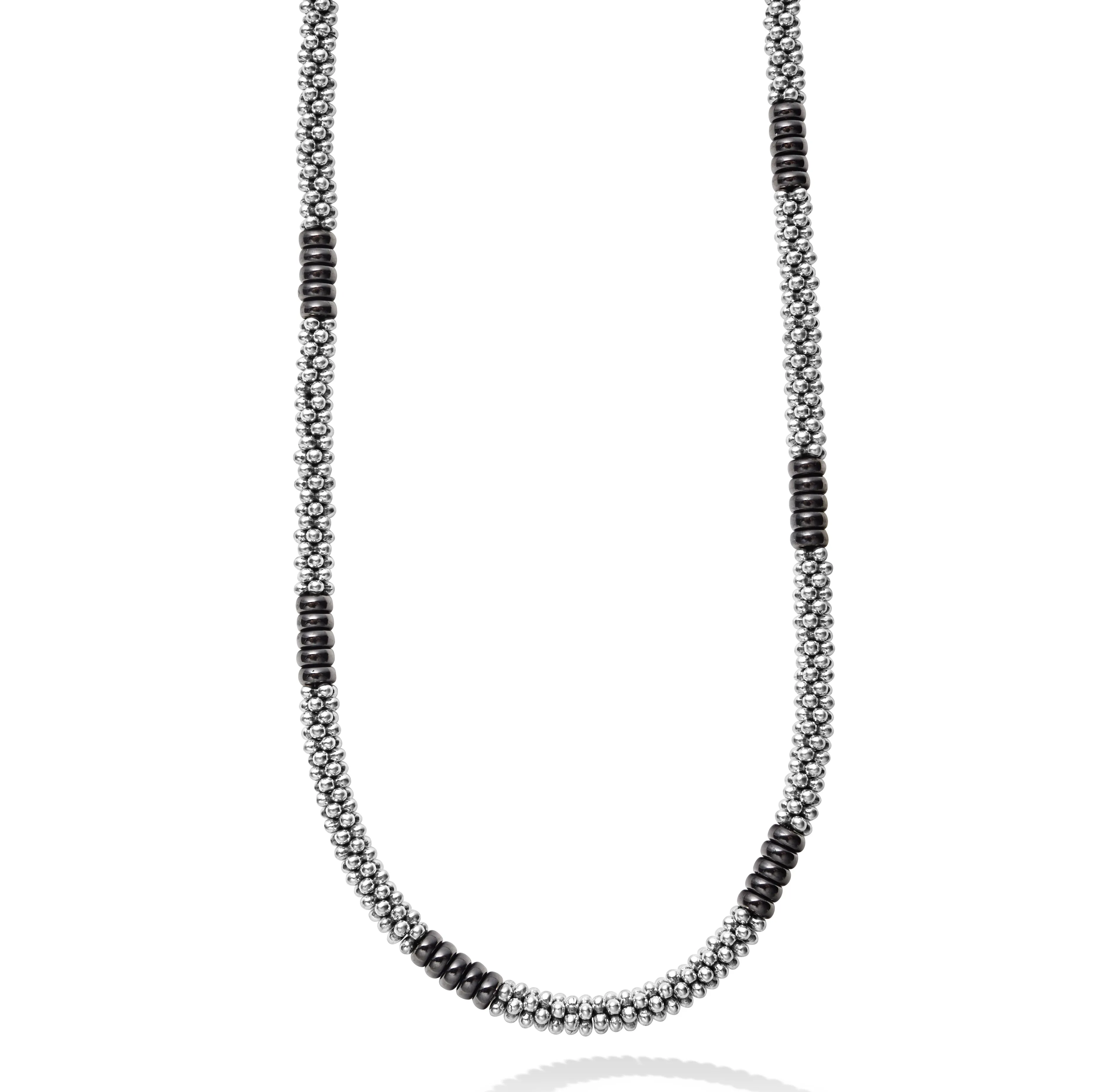 LAGOS Black Caviar Silver Station Ceramic Beaded Necklace