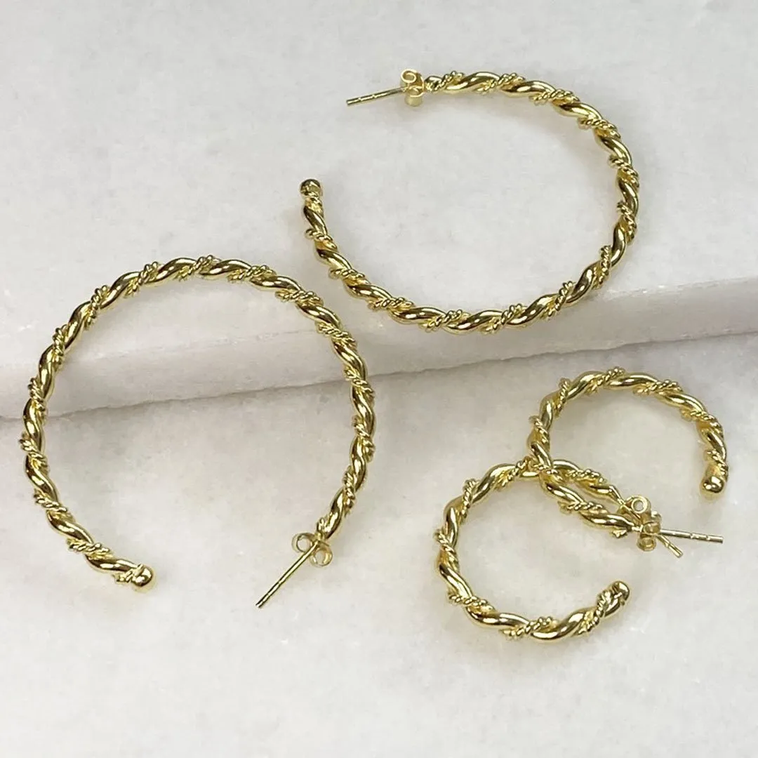 Lariat - Rope Twist Hoop Earring 14K Gold Vermeil
