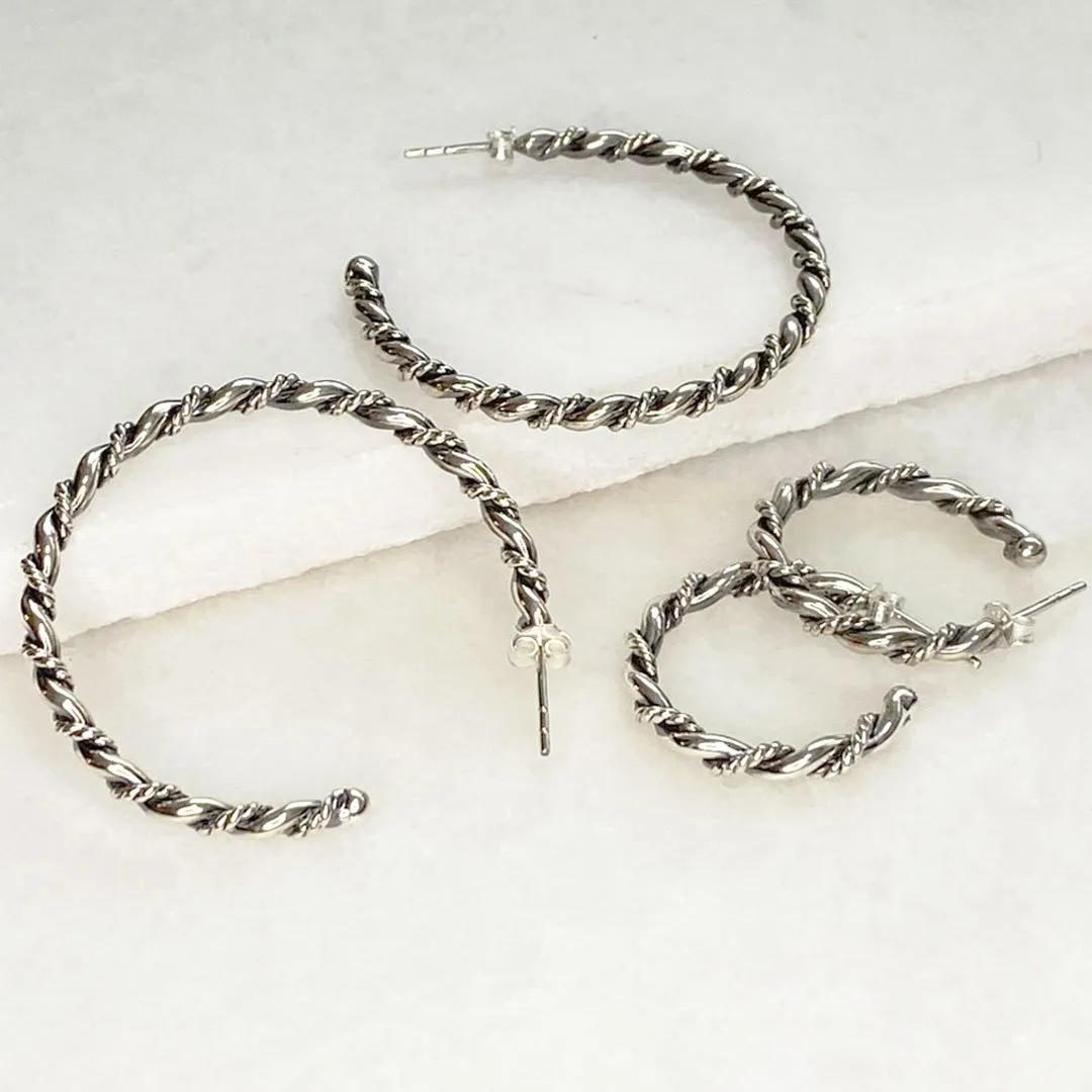 Lariat - Rope Twist Hoop Earring Sterling Silver