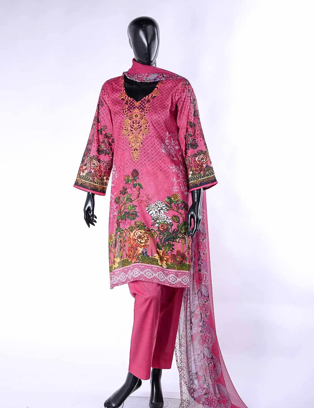 LC-3A - Camellia  |  Unstitched Printed & Embroidered Cambric Dress