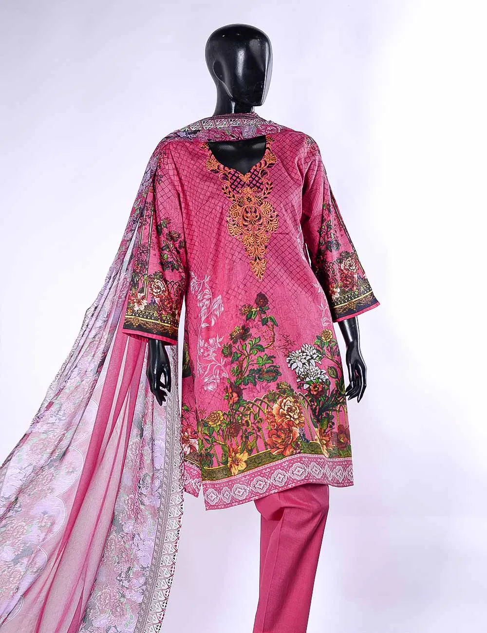 LC-3A - Camellia  |  Unstitched Printed & Embroidered Cambric Dress