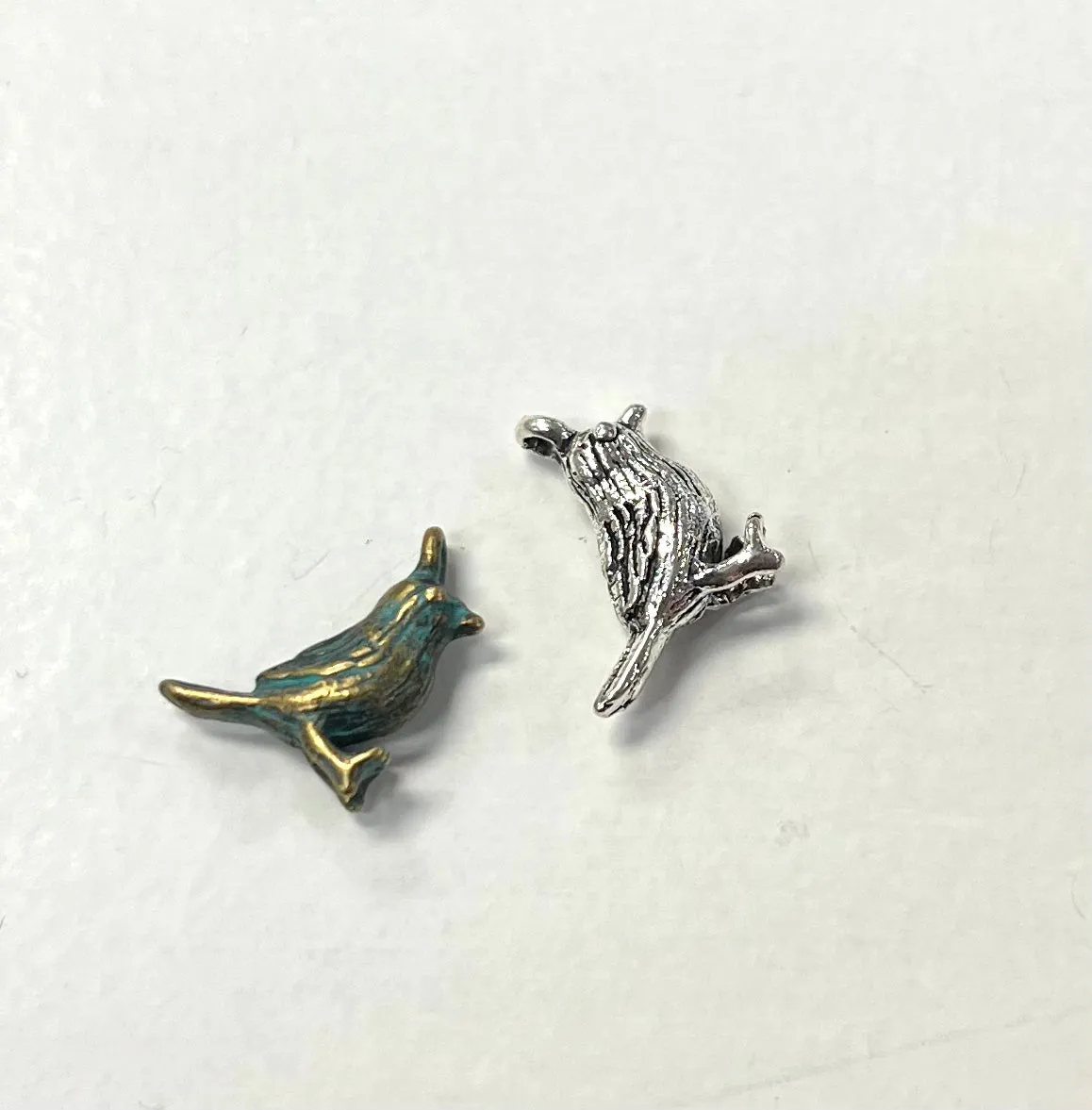 Little Bird Charm (Antique Silver Finish, Green Brass Plated) 13mm