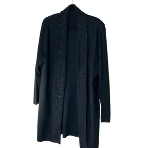 Long Black Sweater with Fully Beaded Lapel Black Unbranded Size Large