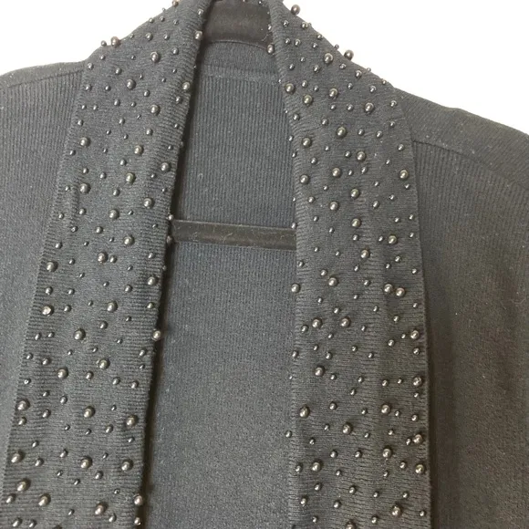 Long Black Sweater with Fully Beaded Lapel Black Unbranded Size Large