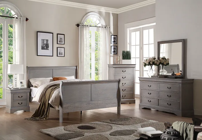 Louis Philippe III Antique Gray Eastern King Bed