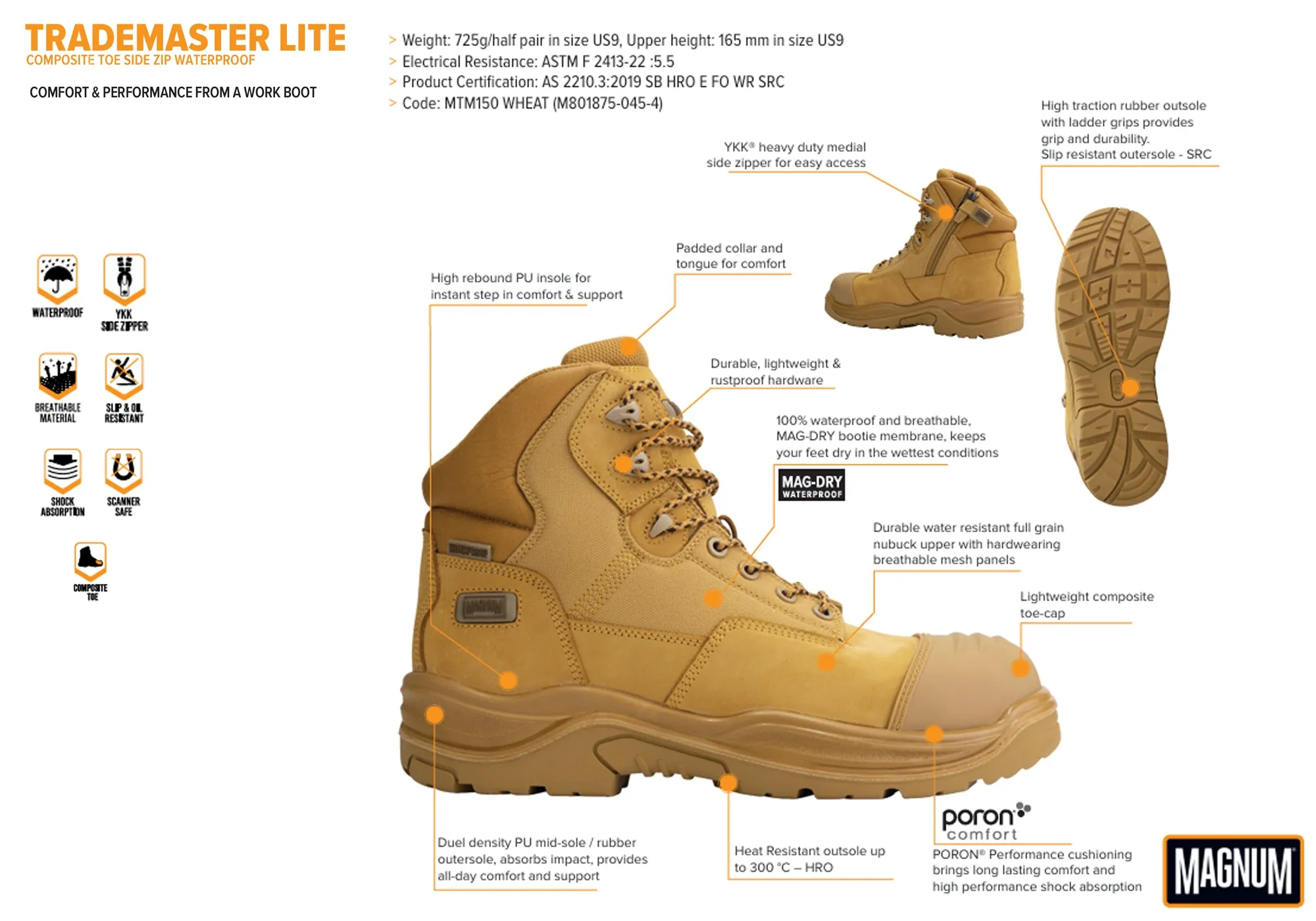 Magnum Mens Trademaster Lite CT SZ WP Comfortable Safety Boots