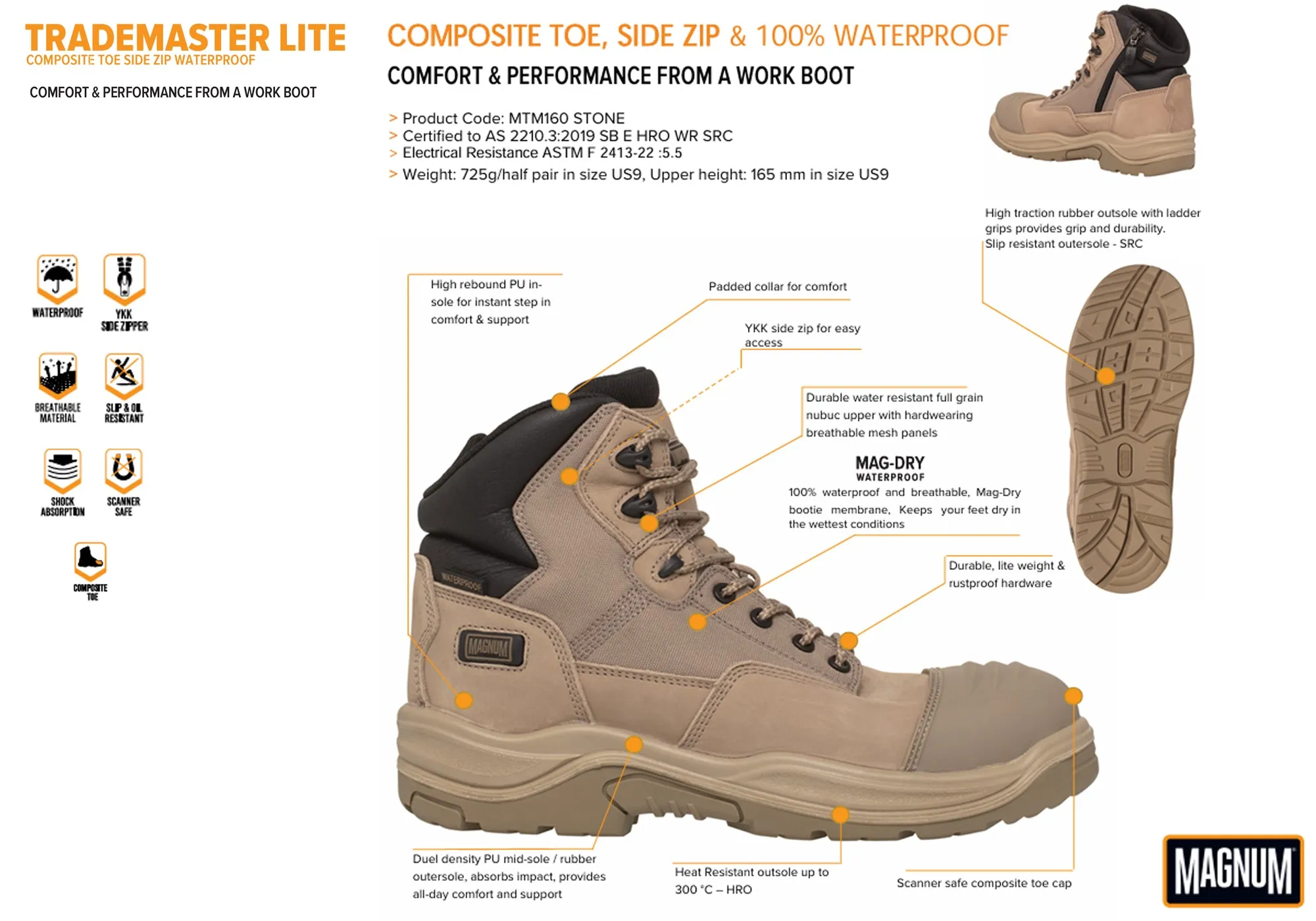Magnum Mens Trademaster Lite CT SZ WP Comfortable Safety Boots