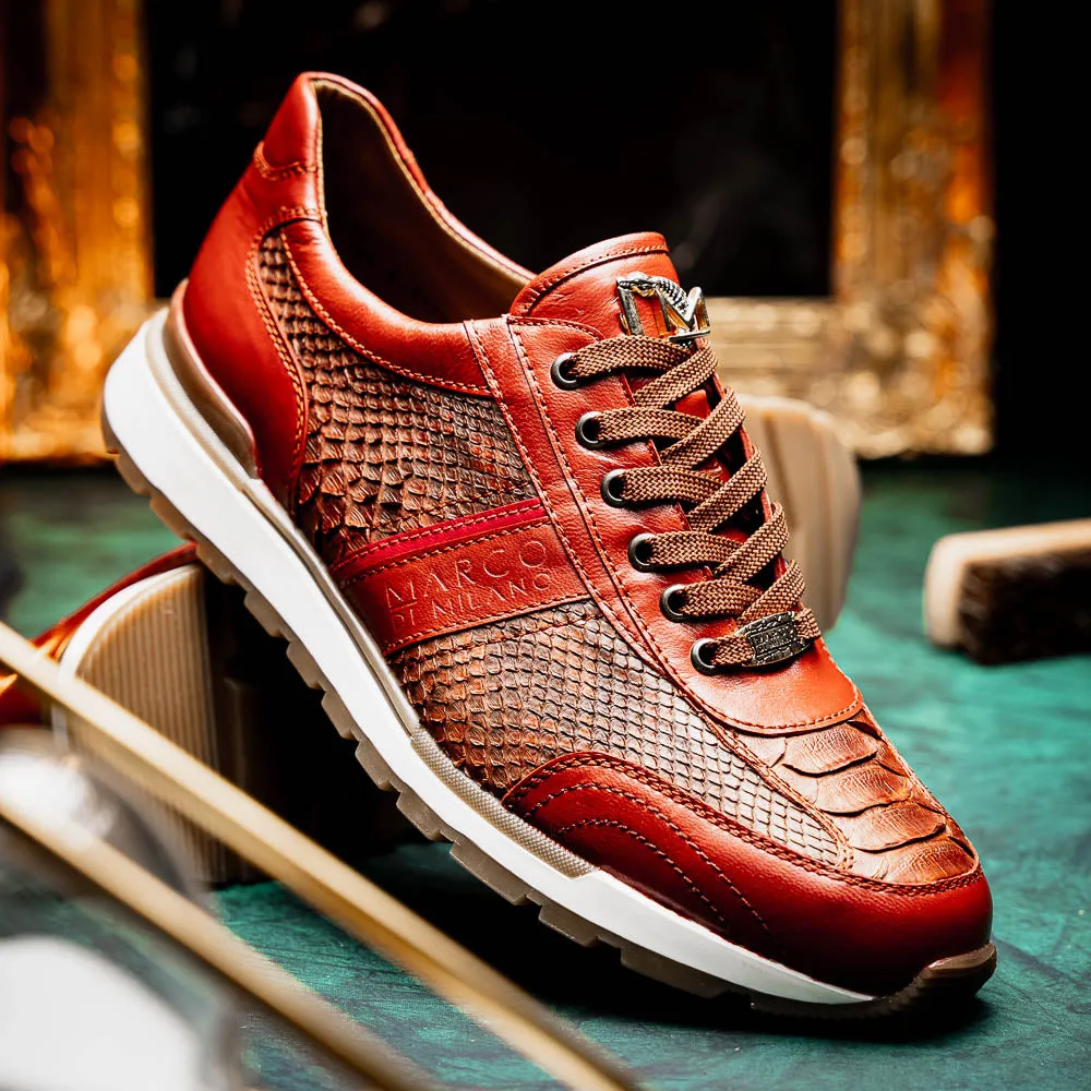 Marco Di Milano Brescia Antique Cognac Python & Calfskin Sneakers