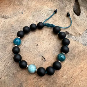 Matte Black Onyx and Apatite Adjustable Beaded Bracelet