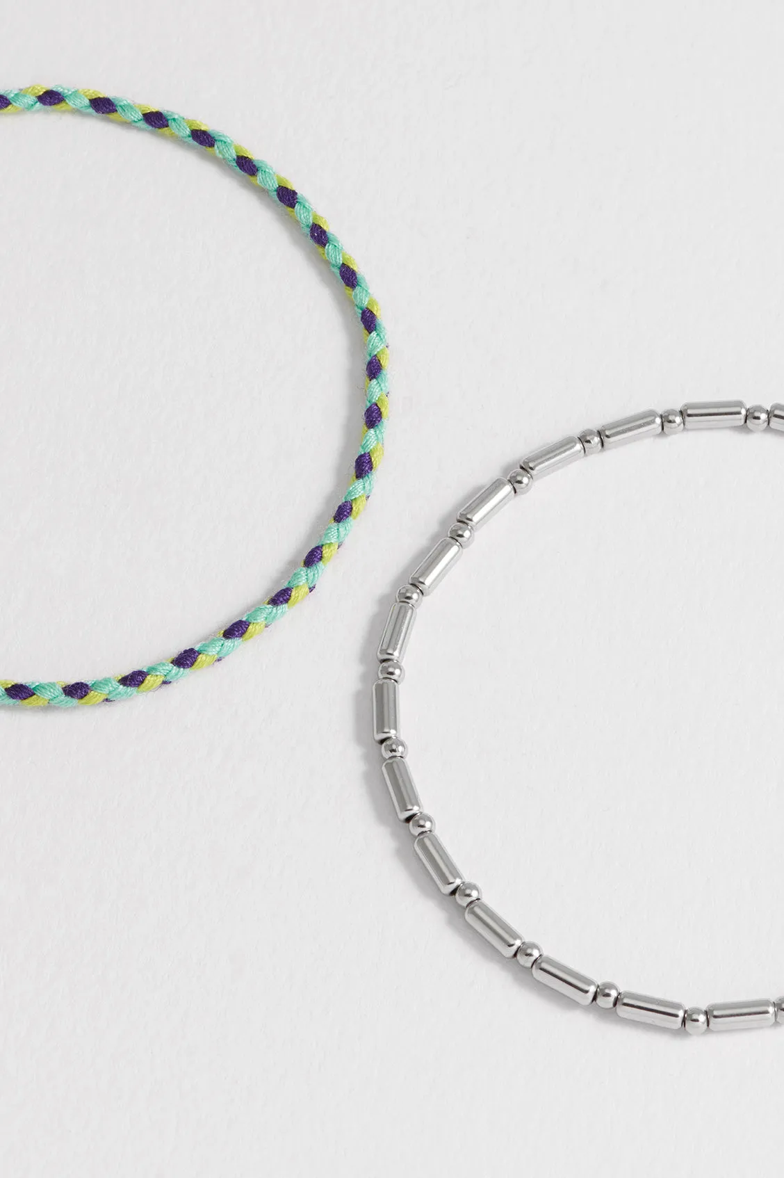 Men's Green Cord and Beaded Stretch Duo Bracelet
