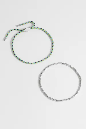 Men's Green Cord and Beaded Stretch Duo Bracelet