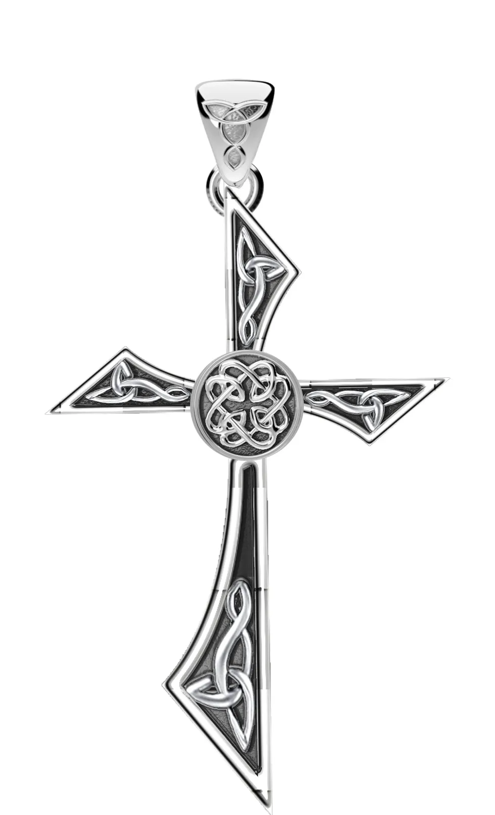 Men's Solid 925 Sterling Silver Modern Style Celtic Cross Pendant Necklace, 35mm