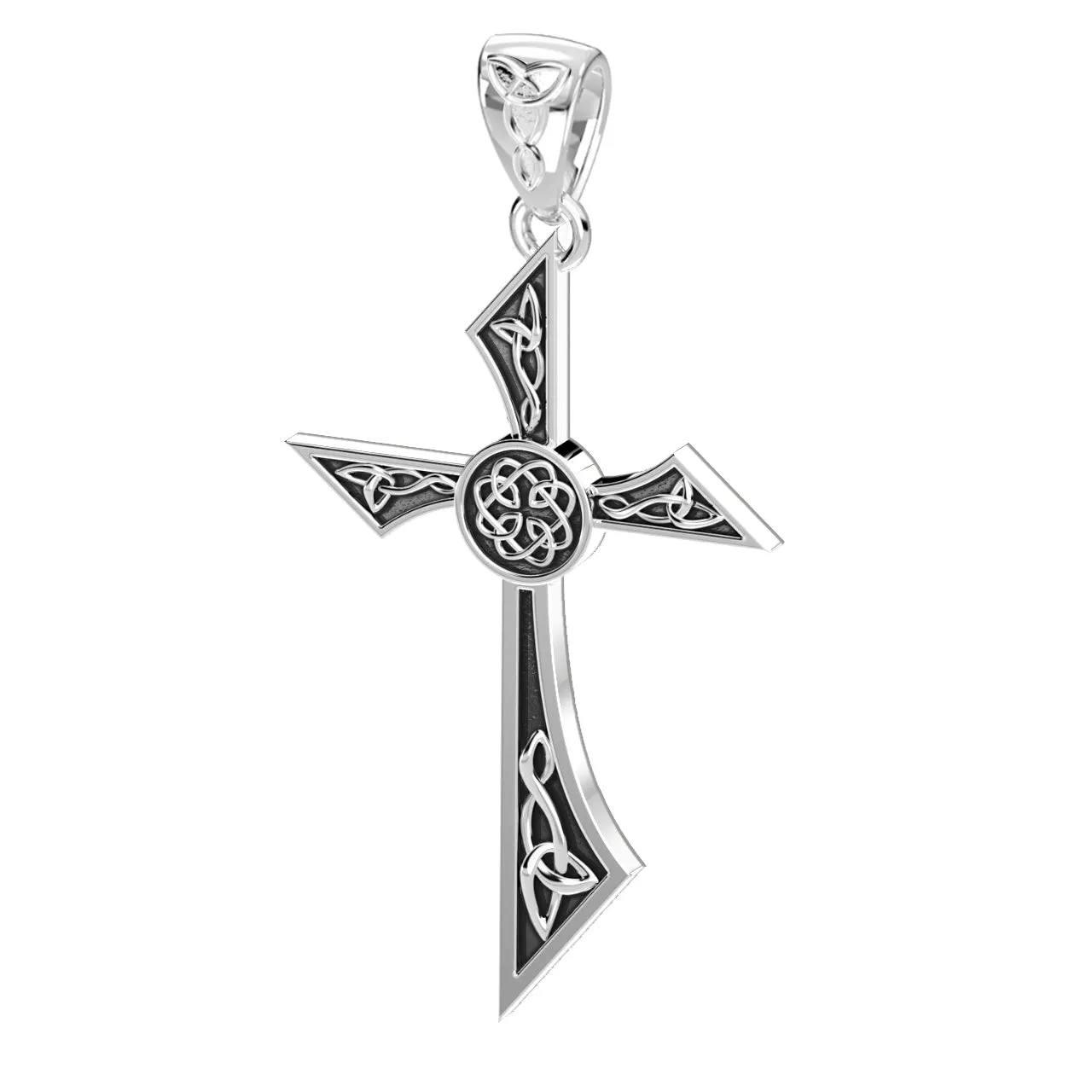 Men's Solid 925 Sterling Silver Modern Style Celtic Cross Pendant Necklace, 35mm