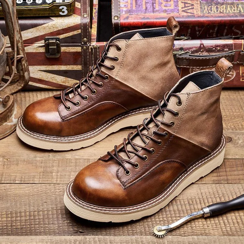 Men's Vintage Leather Motorcycle Ankle Boots