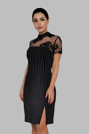 MESH INSERT STRIP DRESS