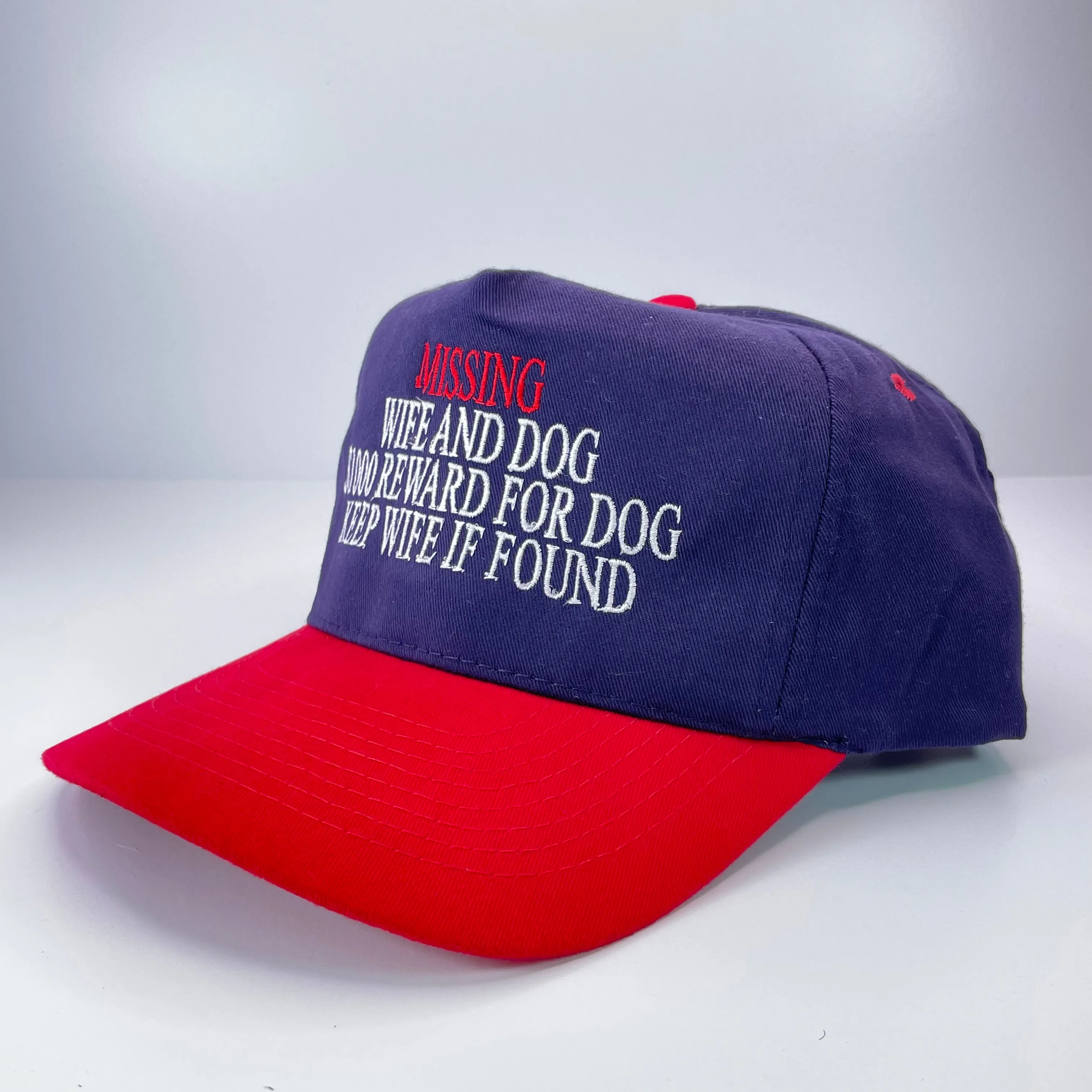 MISSING WIFE AND DOG Vintage Strapback Cap Hat Funny Embroidered