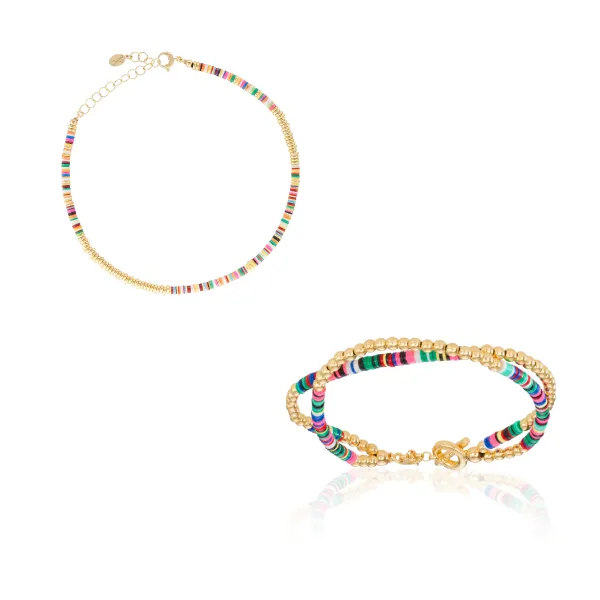 Multicolor African Beads and Yellow Gold Gift Idea for Her