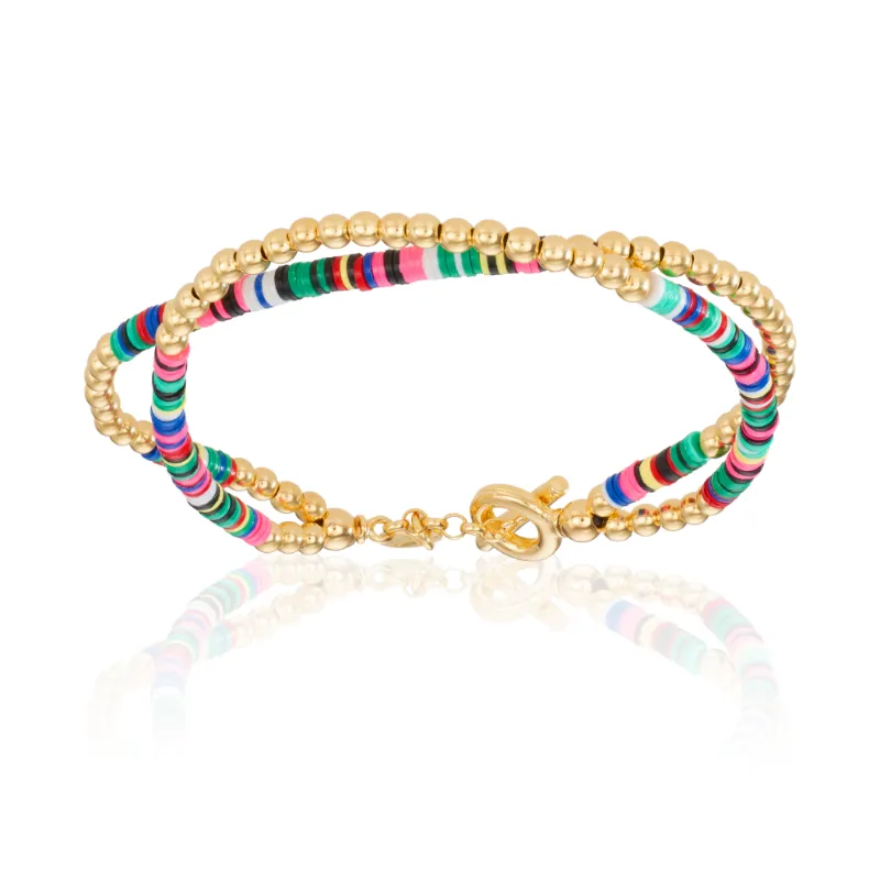 Multicolor African Beads and Yellow Gold Gift Idea for Her