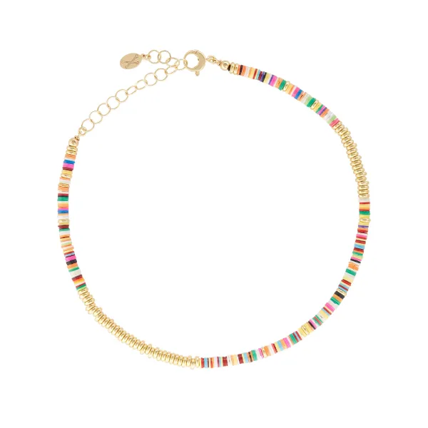 Multicolor African Beads and Yellow Gold Gift Idea for Her