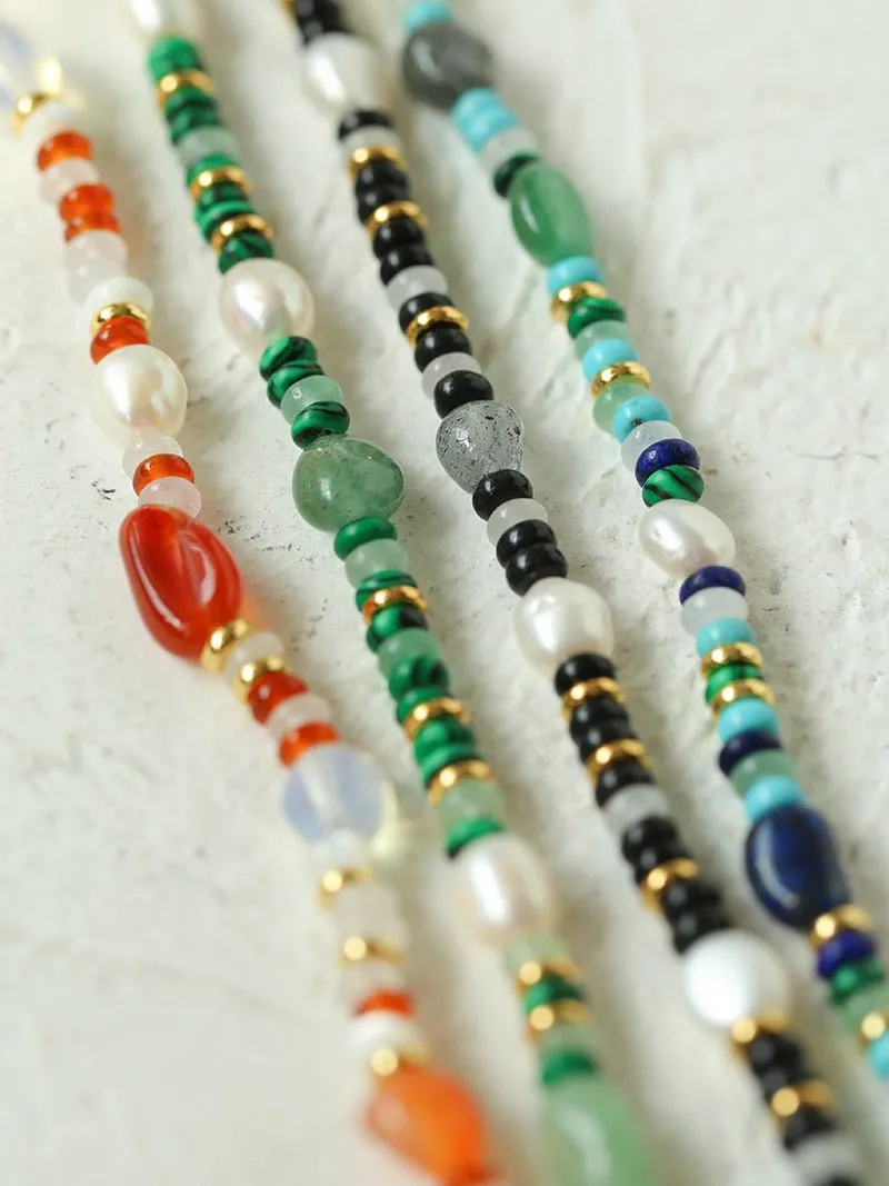 Multiple Irregular Colored Agate Natural Stone Necklace-Blue