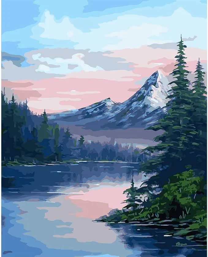 New COLORWORK DIY Paint by Numbers for Adults and Kids, “Rocky Mountain Sunset” Acrylic Painting Kit by Artist Joan A Brown, 16" W x 20" L