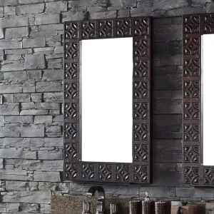 New Stunning Large 42" H X 26" W James Martin Hand Carved Oak & Birch Framed Mirror in Antique Walnut! Retails $1,000 , Winner can purchase 2nd one at winning bid!