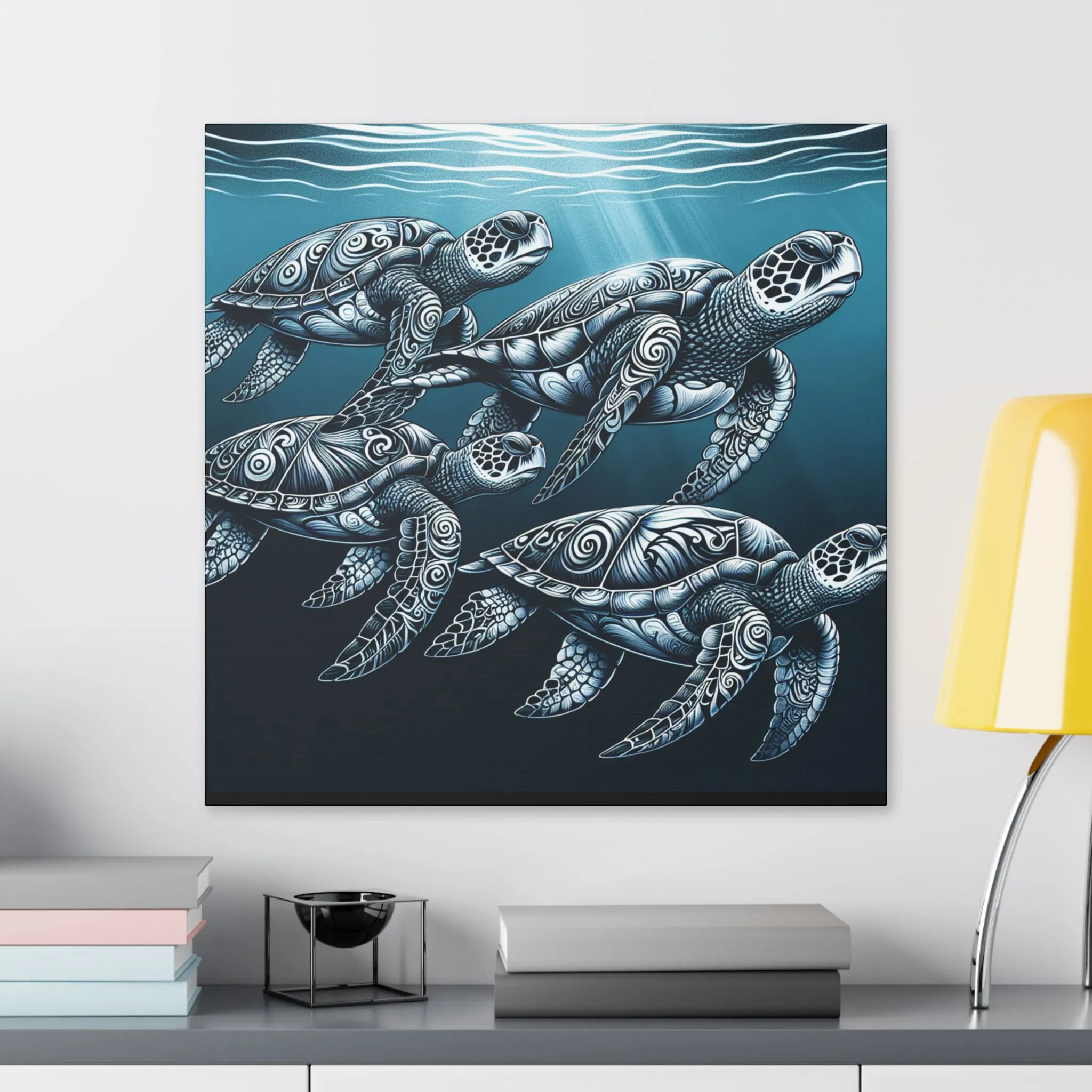 Ocean Turtle Stretched Canvas Art - Nautical Décor for Marine Life Lovers