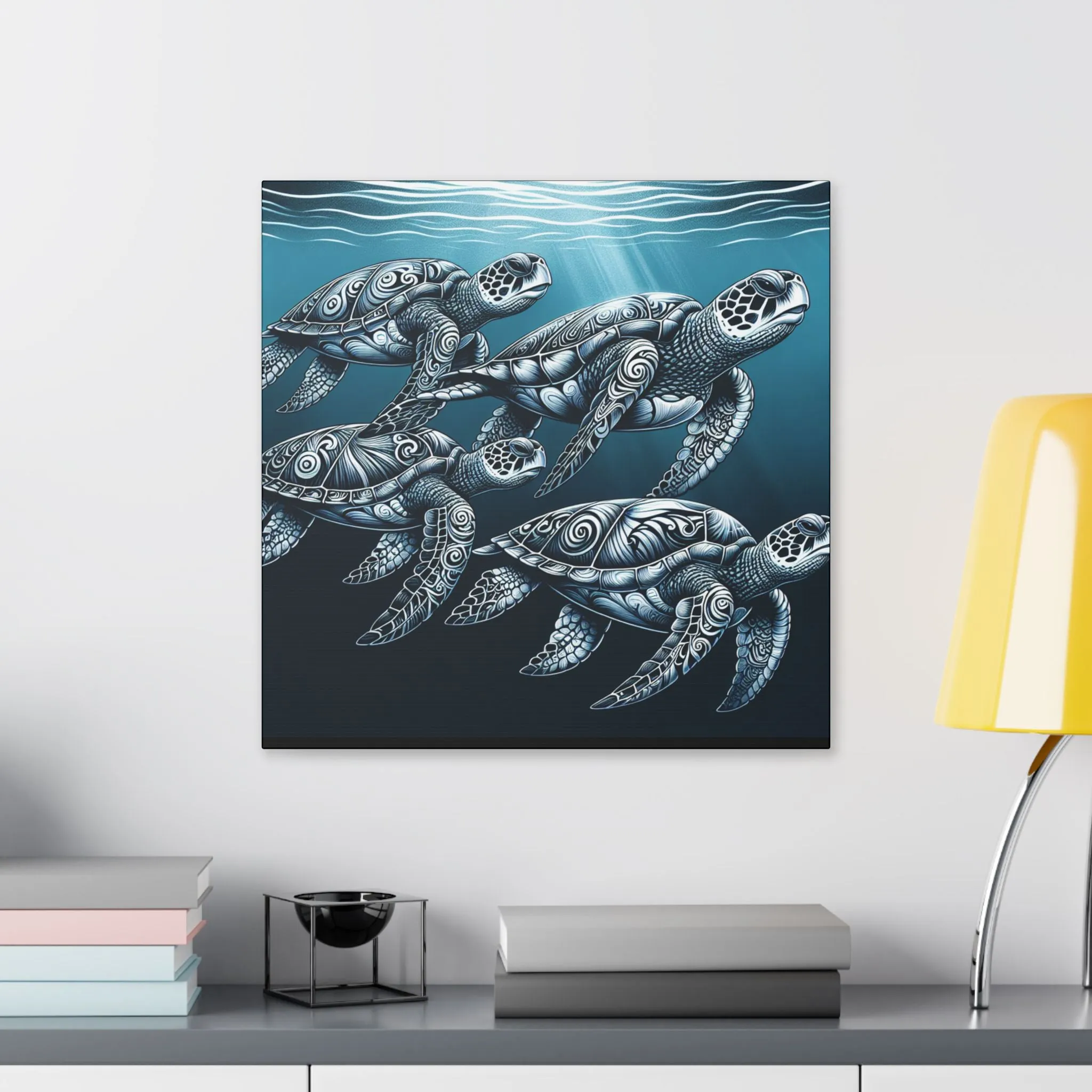 Ocean Turtle Stretched Canvas Art - Nautical Décor for Marine Life Lovers