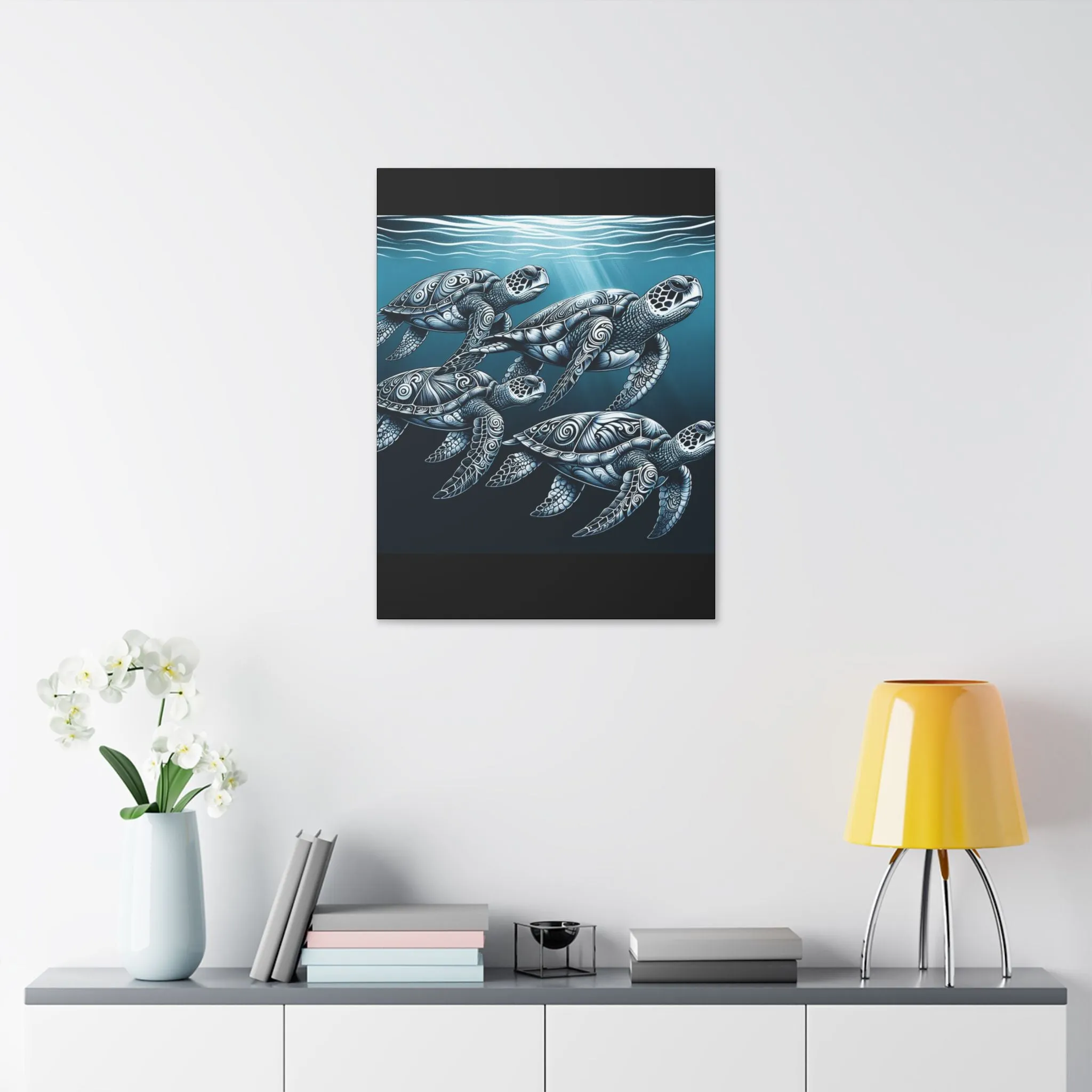Ocean Turtle Stretched Canvas Art - Nautical Décor for Marine Life Lovers