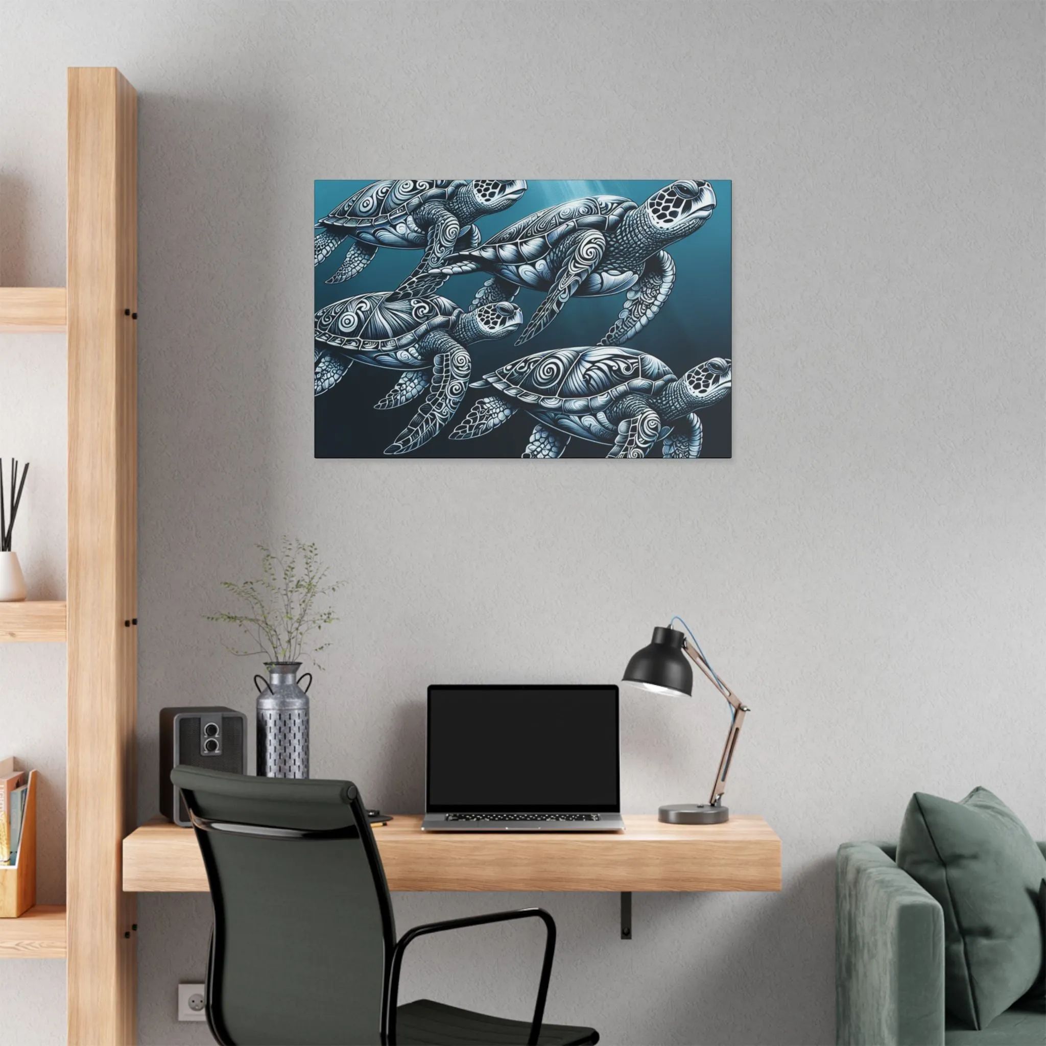 Ocean Turtle Stretched Canvas Art - Nautical Décor for Marine Life Lovers