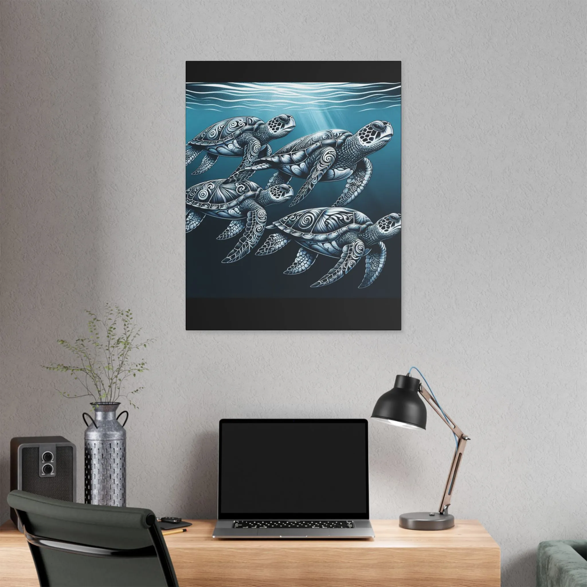 Ocean Turtle Stretched Canvas Art - Nautical Décor for Marine Life Lovers