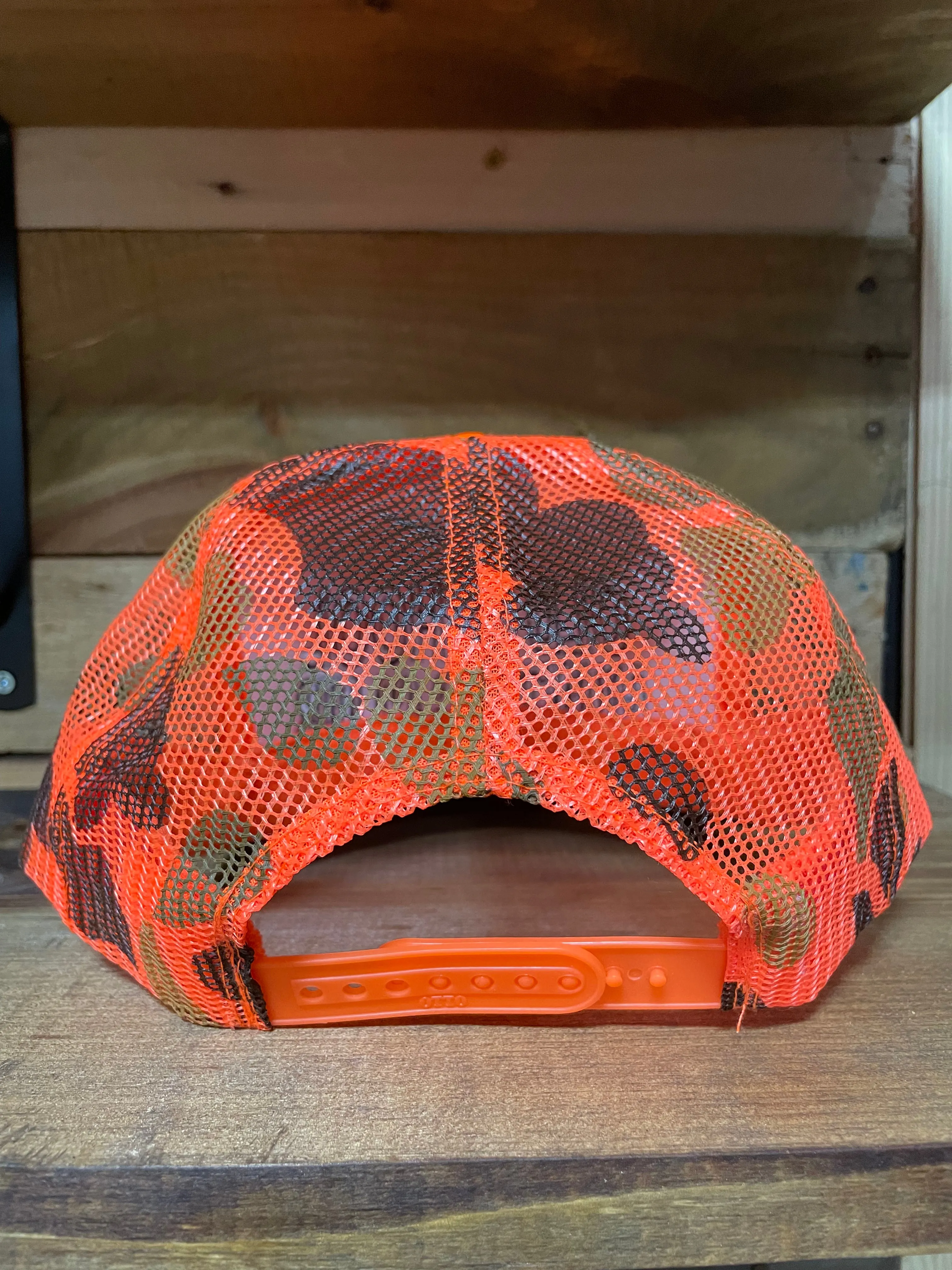 Old School Hunting Club Orange Camo Mesh SnapBack Hat Cap Custom Embroidery