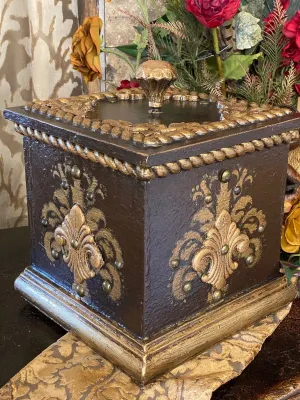 Old World Style Decorative Box with Lid in Chocolate and Antique Gold Finish