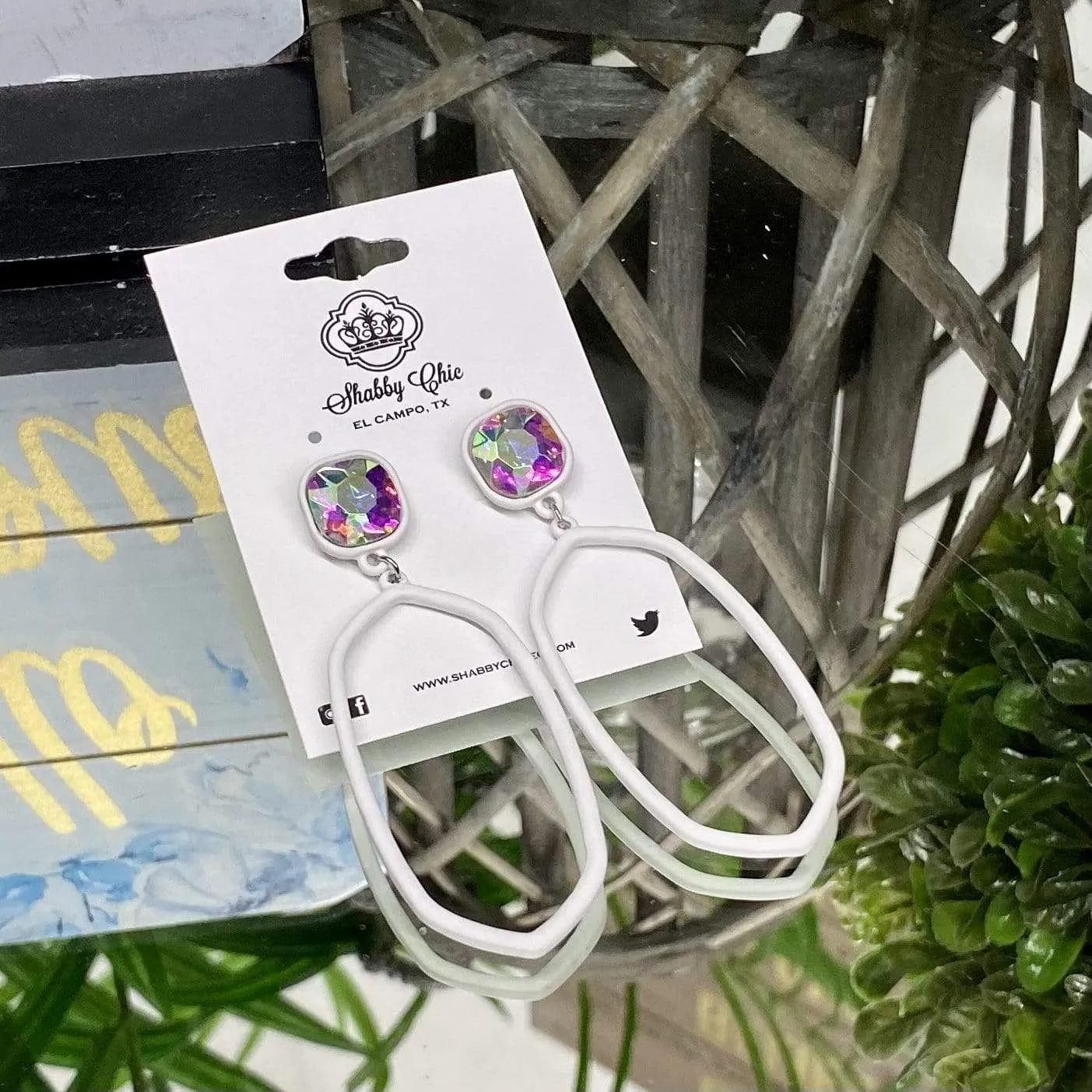 On the Rocks Earrings - AB Oval White