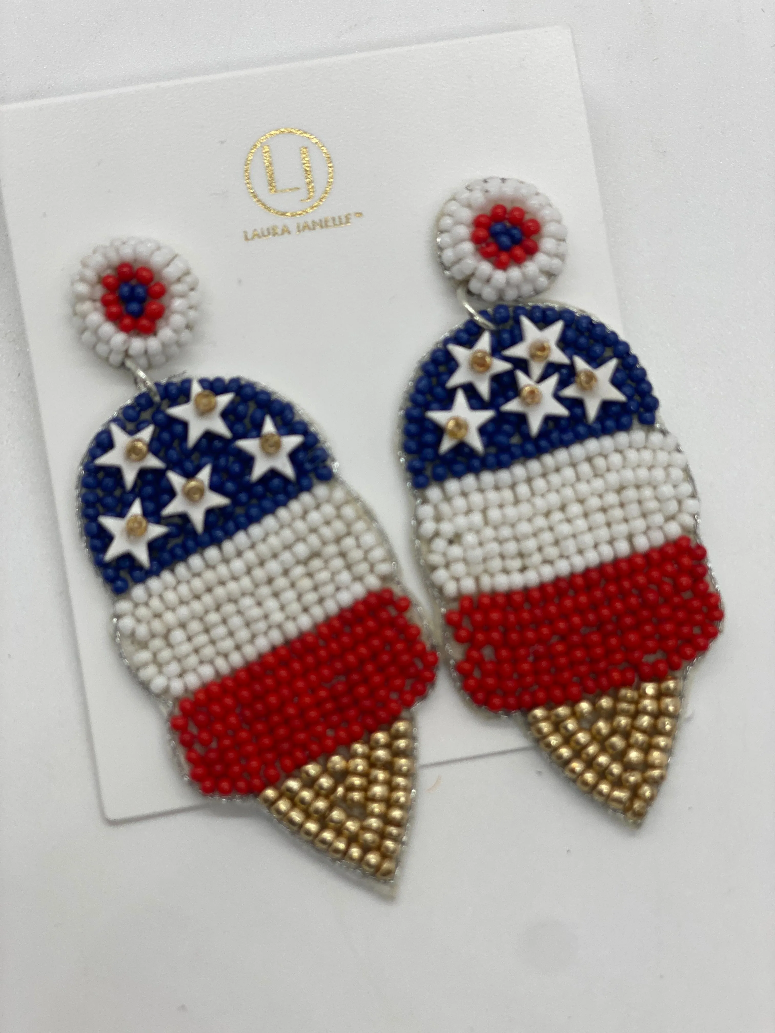 Patriotic Ice Cream Beaded Earrings