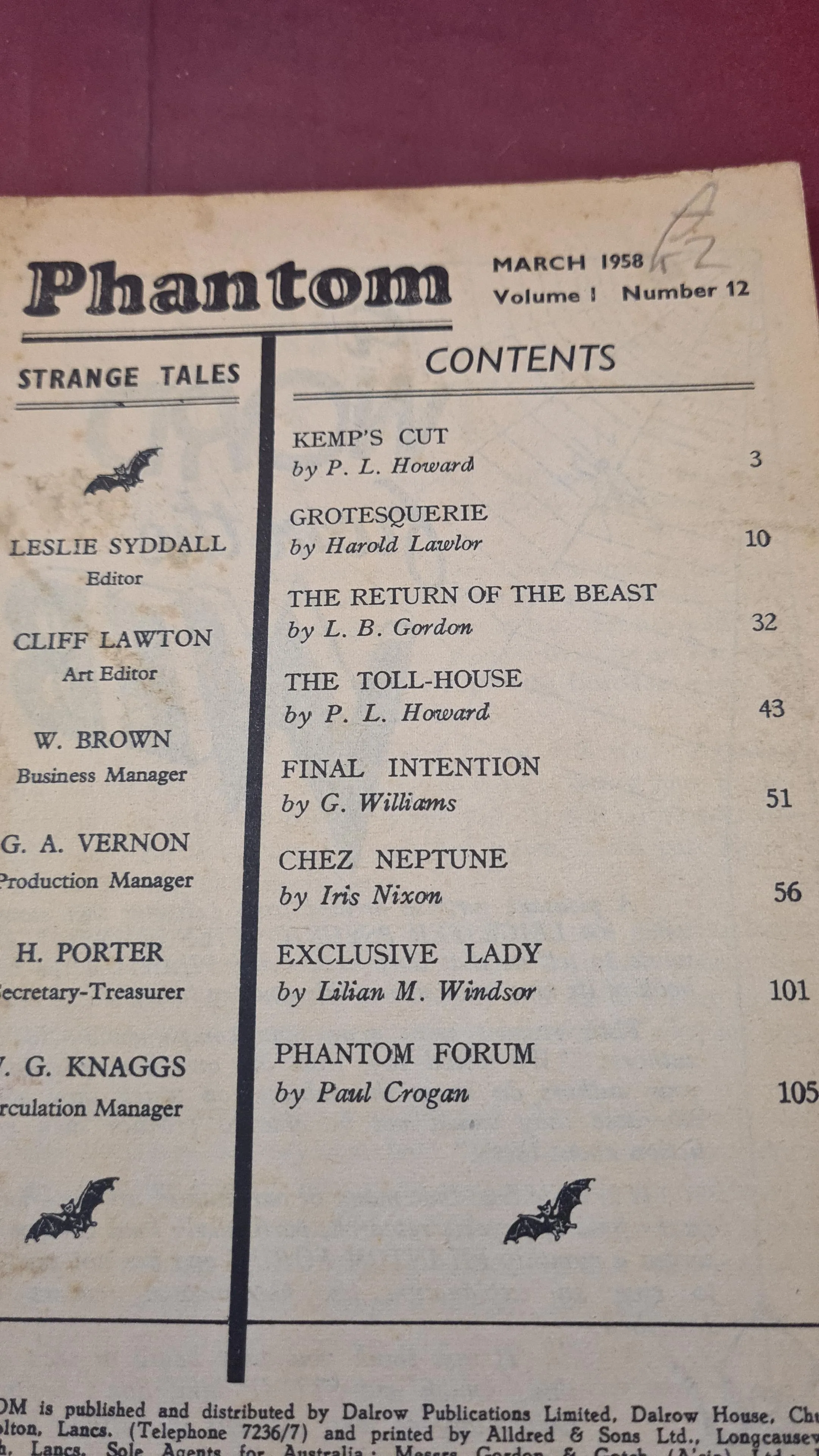 Phantom Volume's  1 Number 5, 9, 10, 11, 12, August 1957- March 1958