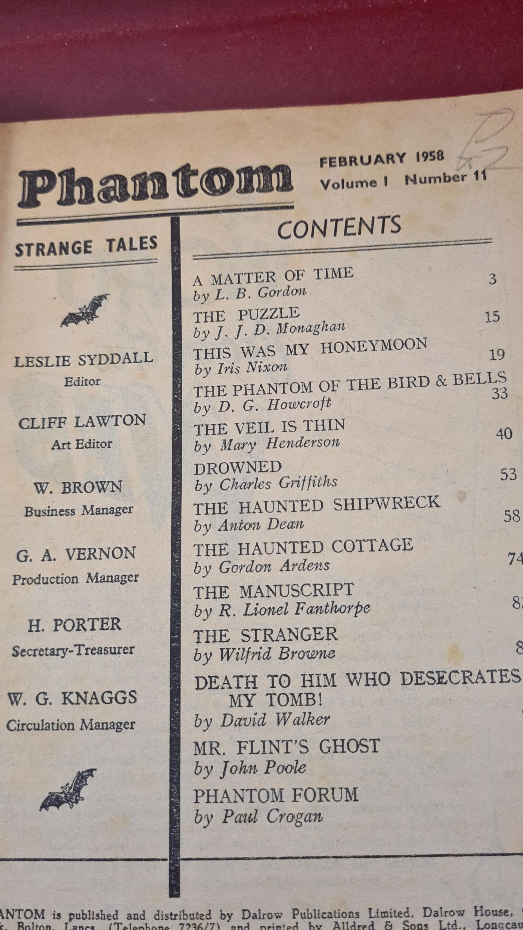 Phantom Volume's  1 Number 5, 9, 10, 11, 12, August 1957- March 1958