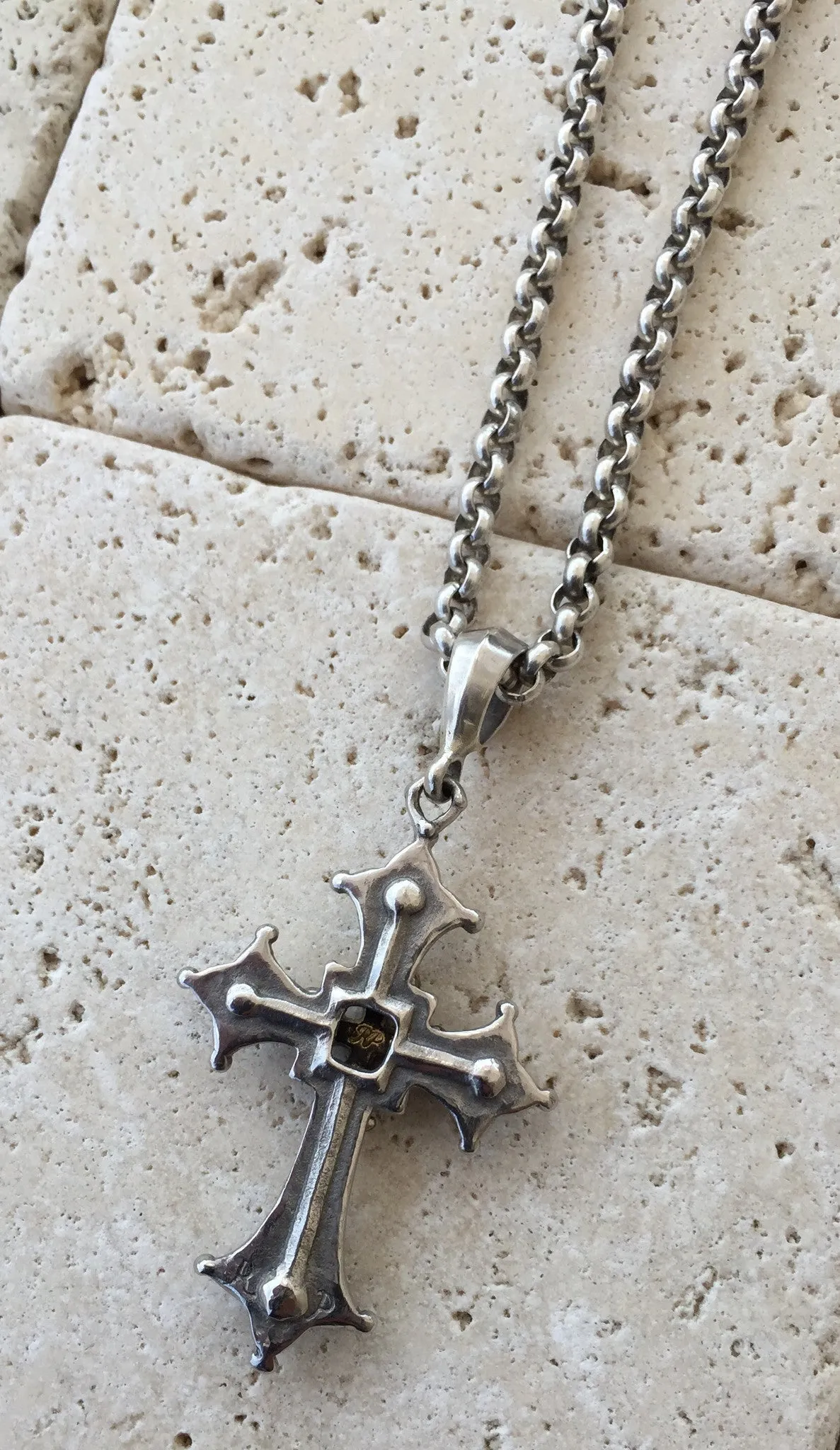 Platinum Over Silver & 18k Gold Gothic Cross