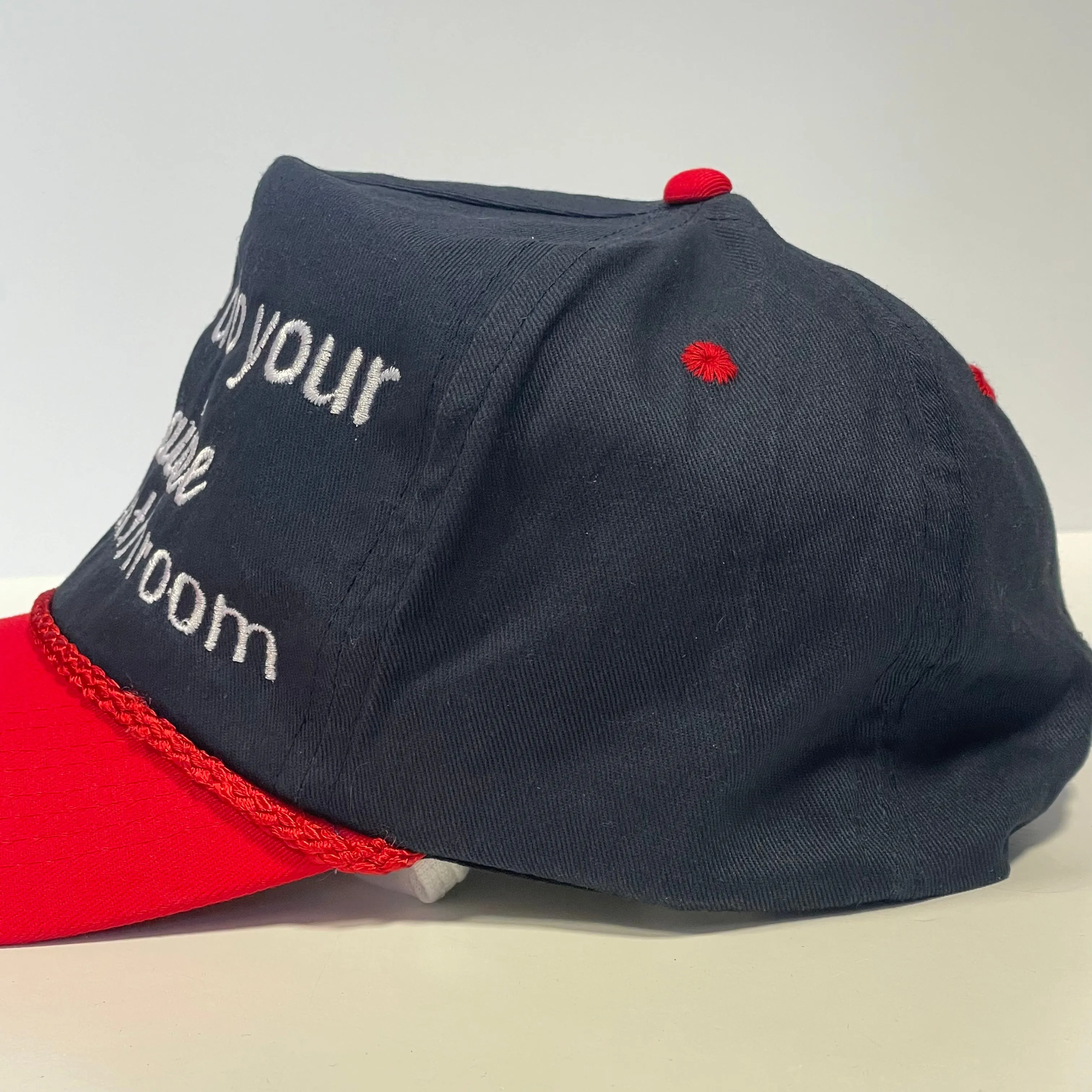 Please Do Your Cocaine In the Bathroom Custom Embroidered SnapBack Navy/Red rope Hat