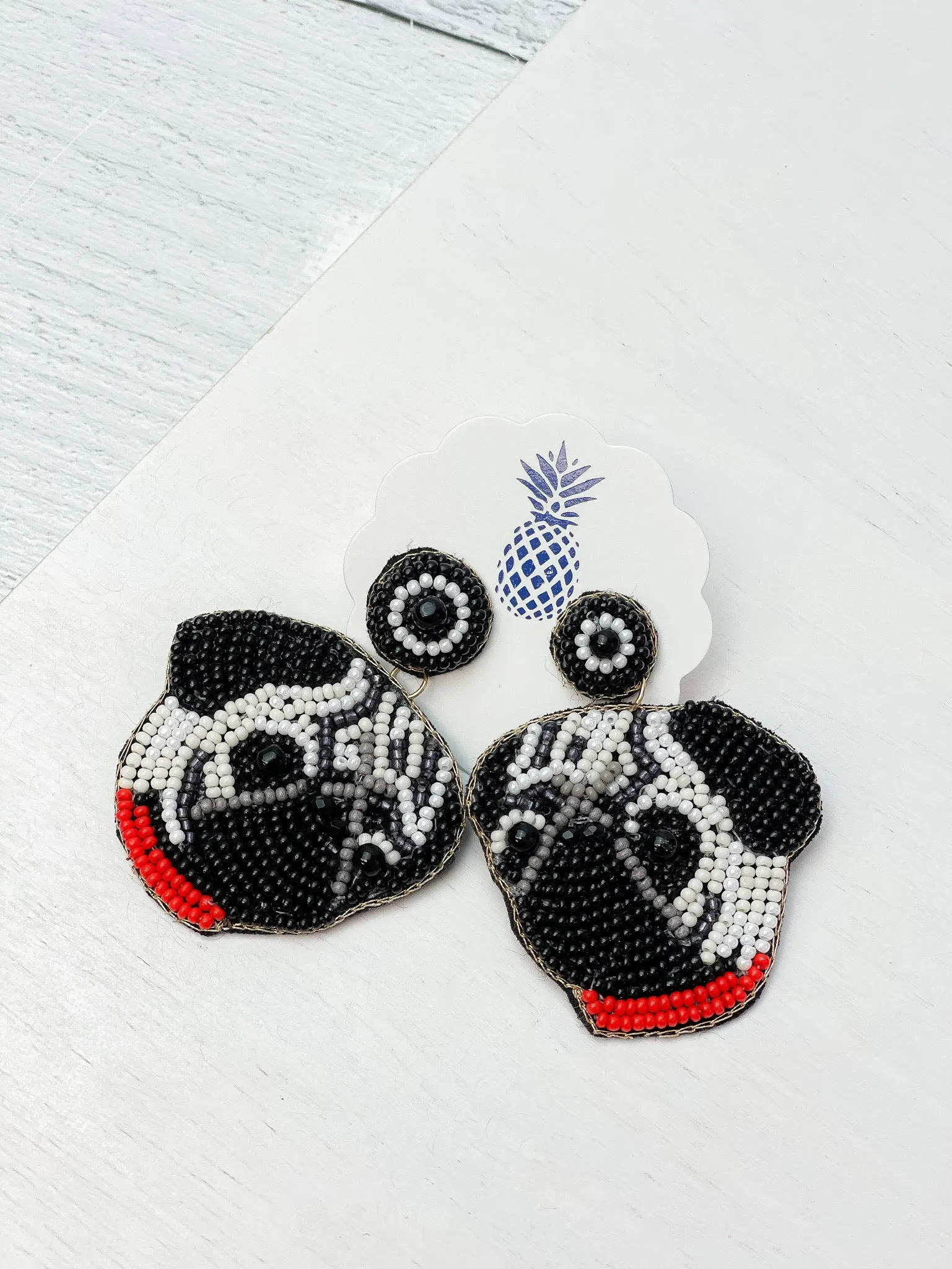 Pug Seed Bead Dangle Earrings